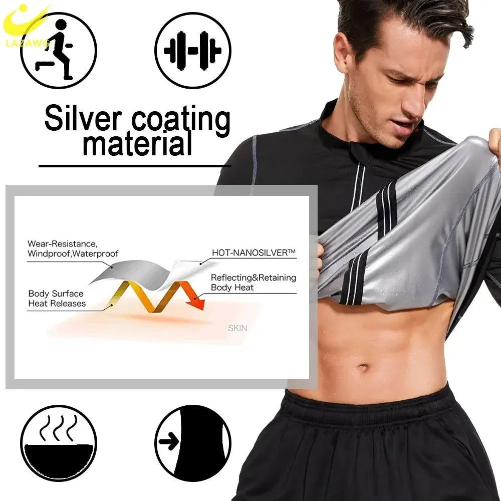 LAZAWG Sauna Jacket for Men Weight Loss Top Sweat Fat Burning Fitness