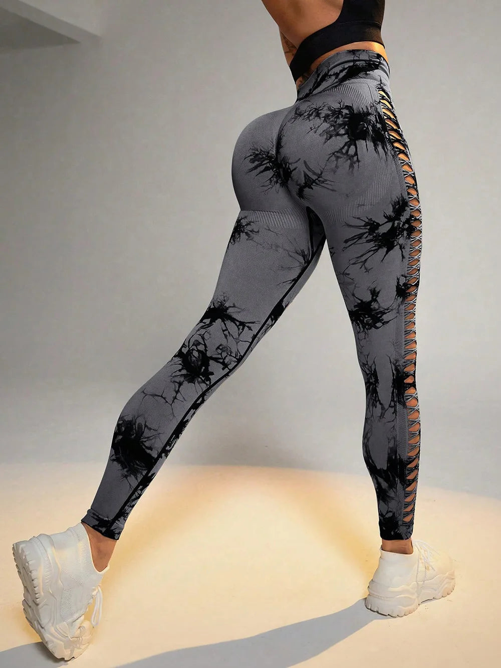Women Tie Dye Hollow Out Leggings Sports Yoga Pants Fitness Sportswear