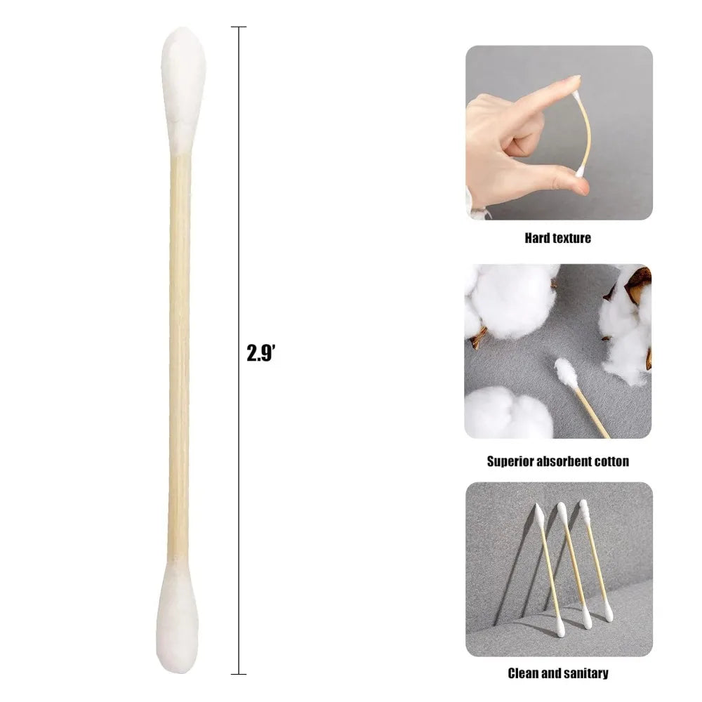 100Pcs 100% Cotton Cotton Swabs Chlorine-Free Cotton Buds Cotton Swab Ear Stick Hypoallergenic Wooden Q-Tip Daily Cleaning