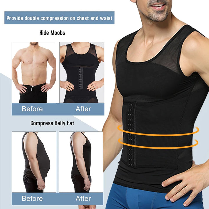 Mens Compression Vest Slimming Body Shaper Shirt Tummy Control Fitness