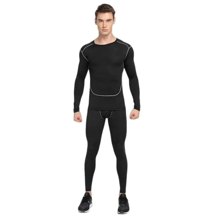 Winter Warm Fleece Gym Fitness Sets Men Elastic Sports Running Sets Thermal Tight Exercise Tops + Long Johns Base Layer leggings