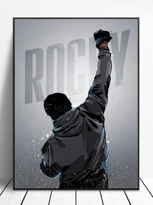 Black and White Rocky Balboa Boxing Wall Art Canvas Painting