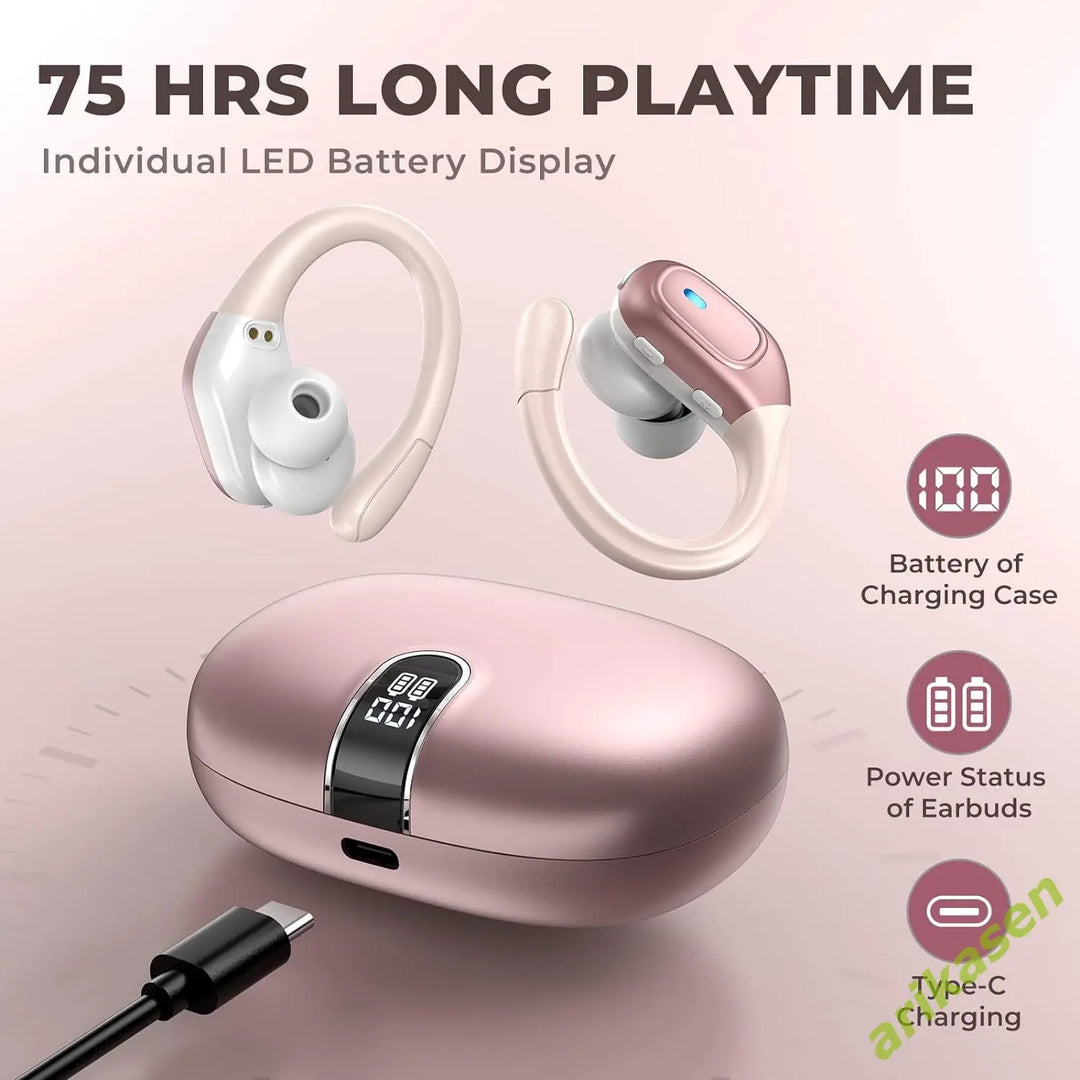 75Hrs Bluetooth 5.3 IP7 Waterproof Wireless Earbuds with ENC Noise