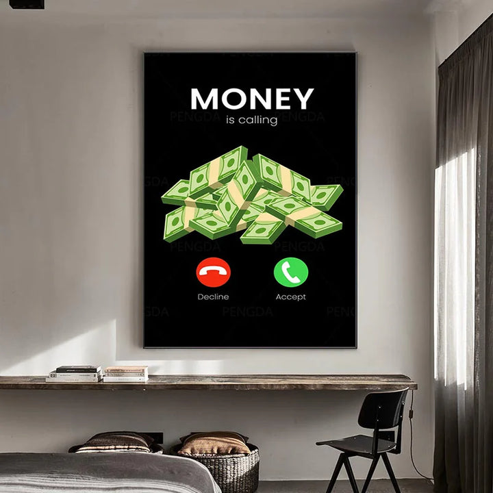 Motivational Quotes Poster Money Is Calling Eat Sleep Invest Repeat Wall Art Picture Canvas Print Room Home Decor Painting Gifts