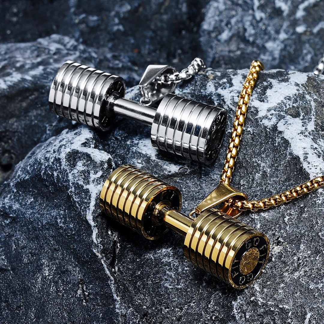 Dumbbell Men Necklaces 316L Stainless Steel Go Fit Pendant Fitness Muscles Bodybuilding Chain Punk Rock for Rider Jewellery Gift