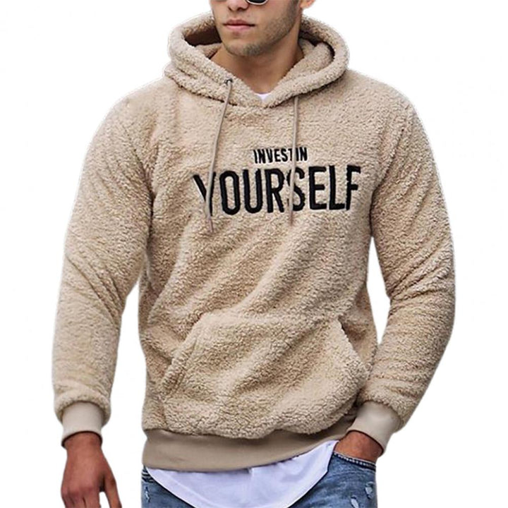 Hoodie Letters Embroidery Warm Pullover Men Long Sleeve Pockets Hooded Sweatshirt Fleece Casual Sweatshirts For Spring/Autumn