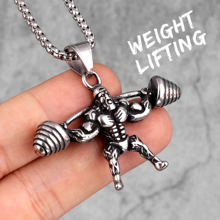 Dumbbell Men Necklaces 316L Stainless Steel Go Fit Pendant Fitness Muscles Bodybuilding Chain Punk Rock for Rider Jewellery Gift