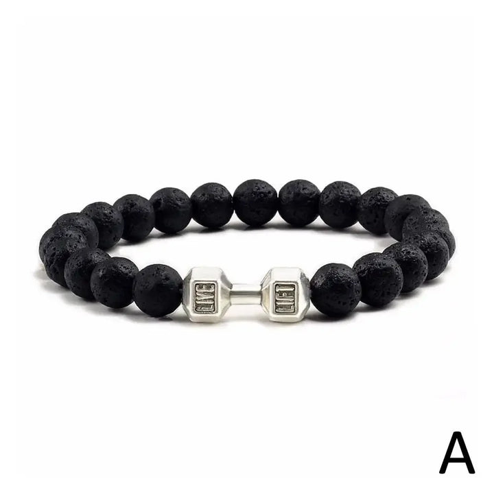 Natural Black Volcanic Lava Stone Dumbbell Bracelet Black Matte Beads Bracelets Fitness Barbell Jewellery Pulseras For Women