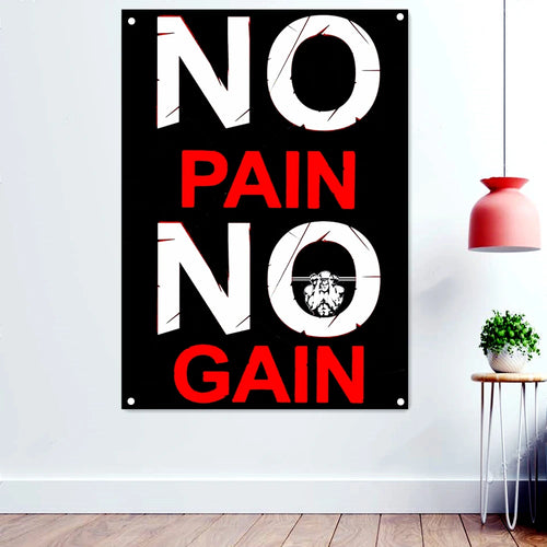 NO PAIN NO GAIN Success Inspirational Poster Wall Hanging Flag Mural