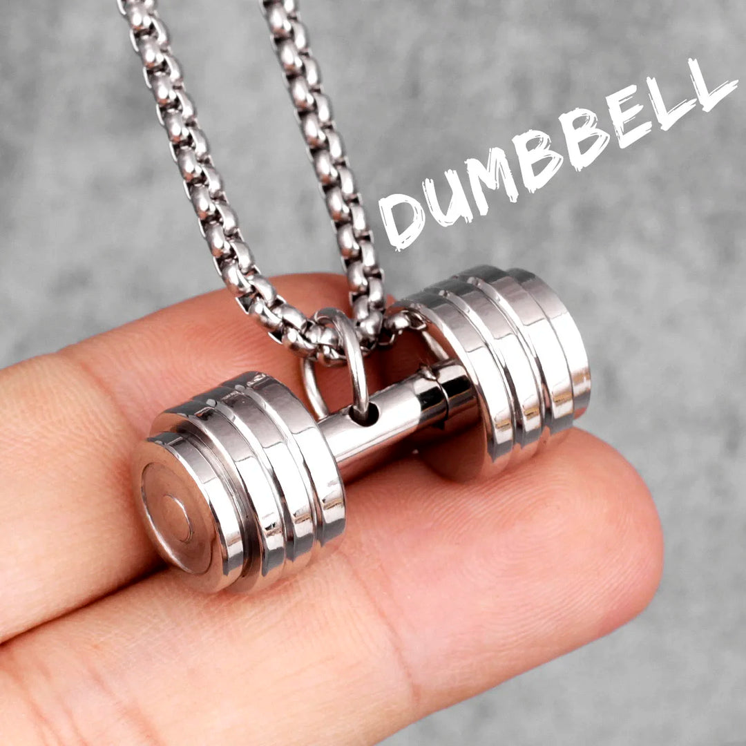 Dumbbell Men Necklaces 316L Stainless Steel Go Fit Pendant Fitness Muscles Bodybuilding Chain Punk Rock for Rider Jewellery Gift