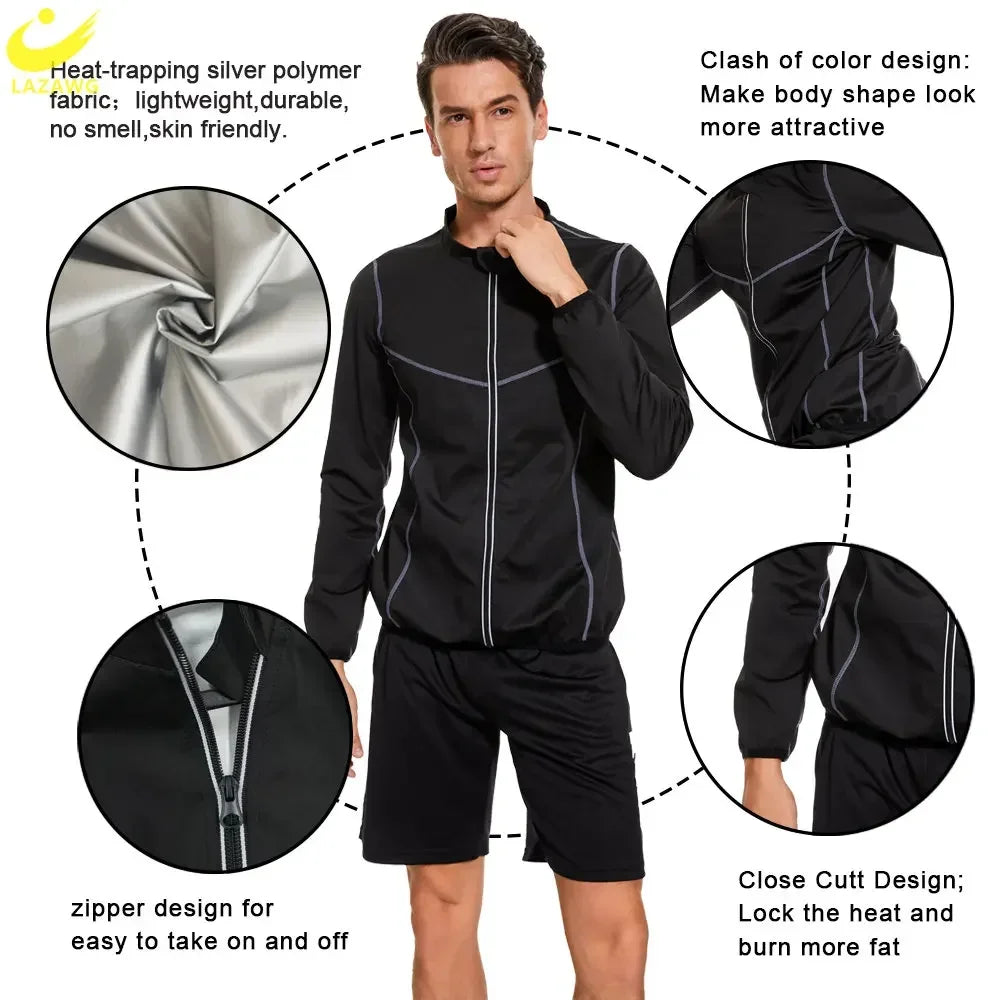 LAZAWG Sauna Jacket for Men Weight Loss Top Sweat Fat Burning Fitness