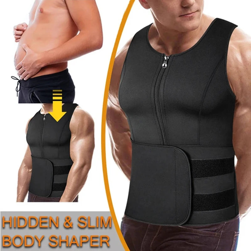 Men's Body Shaper Waist Trainer Sauna Vest Double Belt Sweat Shirt