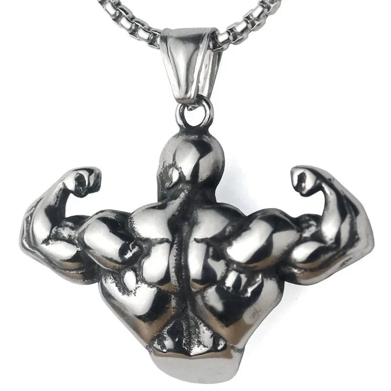 Bodybuilding Arm Muscle Man Statue Pendant Men's Sports Fitness Necklace Men's Gym Leisure Pendant Accessories Jewellery