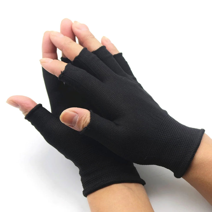 1Pair Black Half Finger Fingerless Gloves For Women And Men Wool Knit Wrist Cotton Gloves Winter Warm Workout Gloves