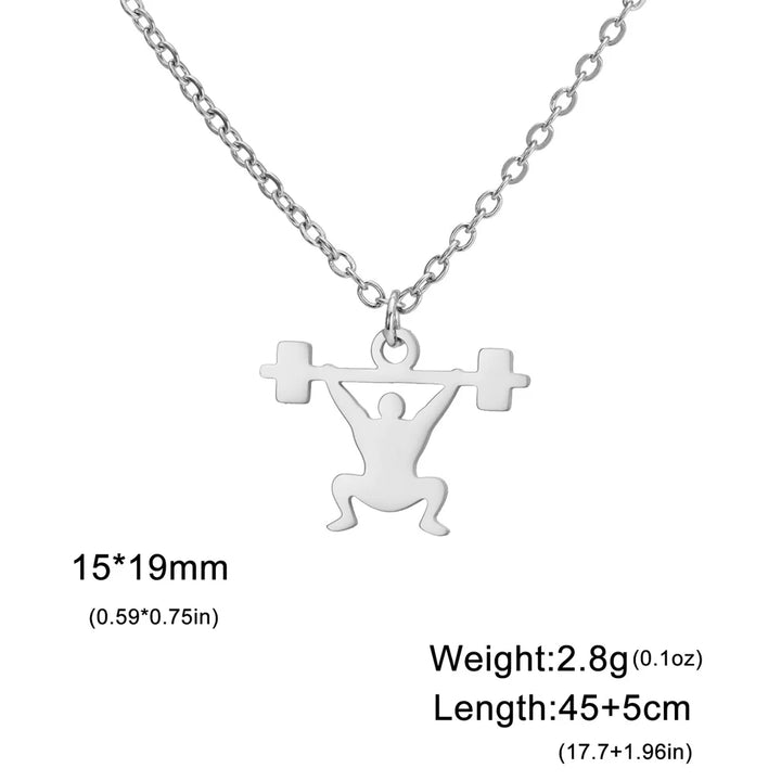 My Shape Weight Lifting Man Barbell Necklaces Stainless Steel Dumbbell Sports Fitness Gym Chain for Body Builder Jewellery Gifts