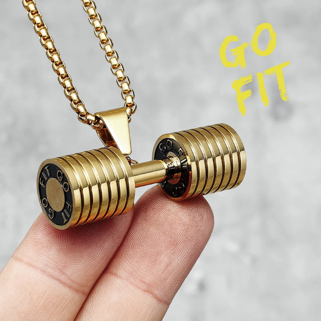 Dumbbell Men Necklaces 316L Stainless Steel Go Fit Pendant Fitness Muscles Bodybuilding Chain Punk Rock for Rider Jewellery Gift