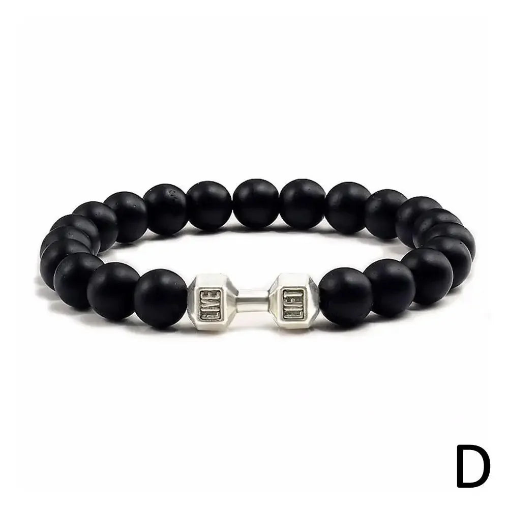 Natural Black Volcanic Lava Stone Dumbbell Bracelet Black Matte Beads Bracelets Fitness Barbell Jewellery Pulseras For Women