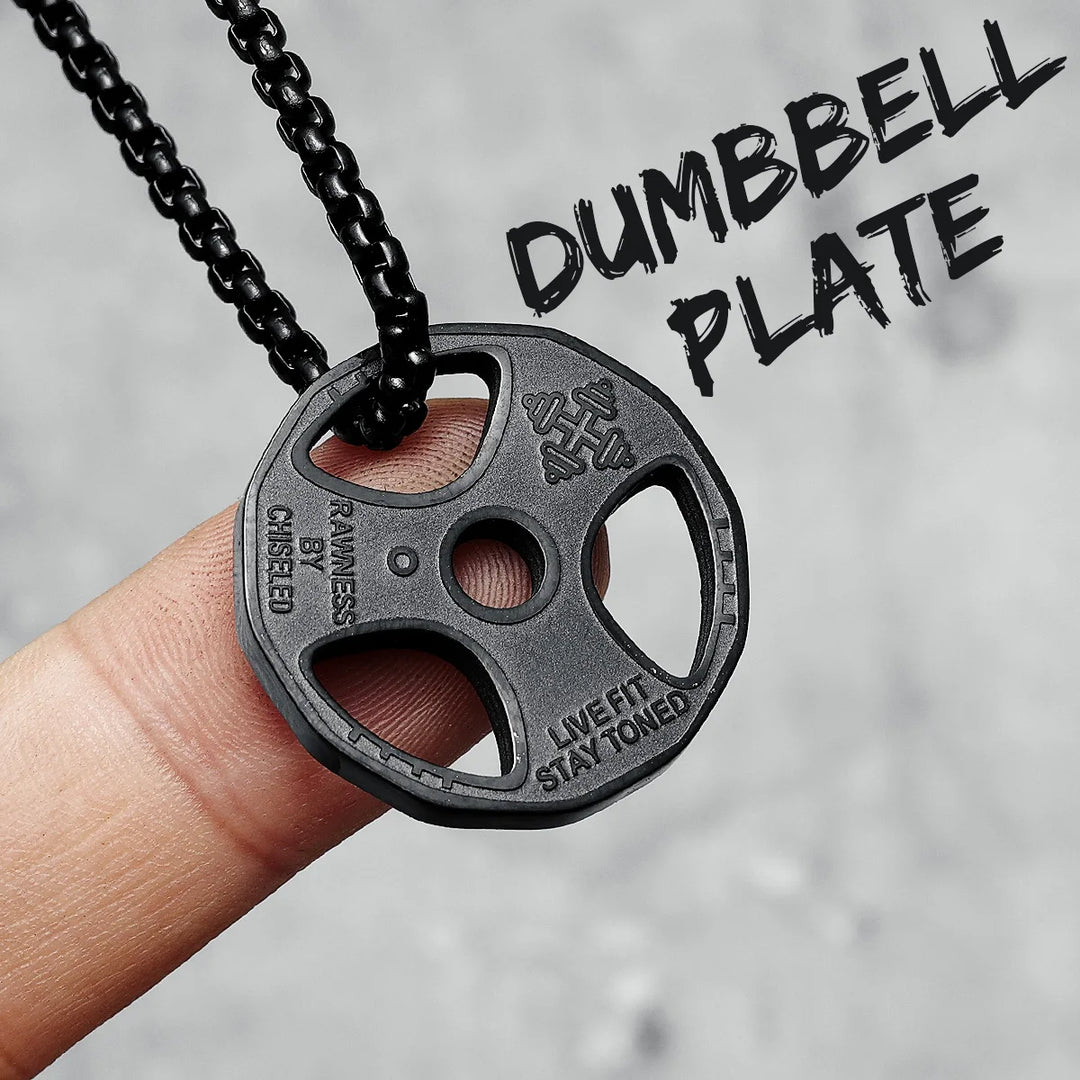 Dumbbell Men Necklaces 316L Stainless Steel Go Fit Pendant Fitness Muscles Bodybuilding Chain Punk Rock for Rider Jewellery Gift