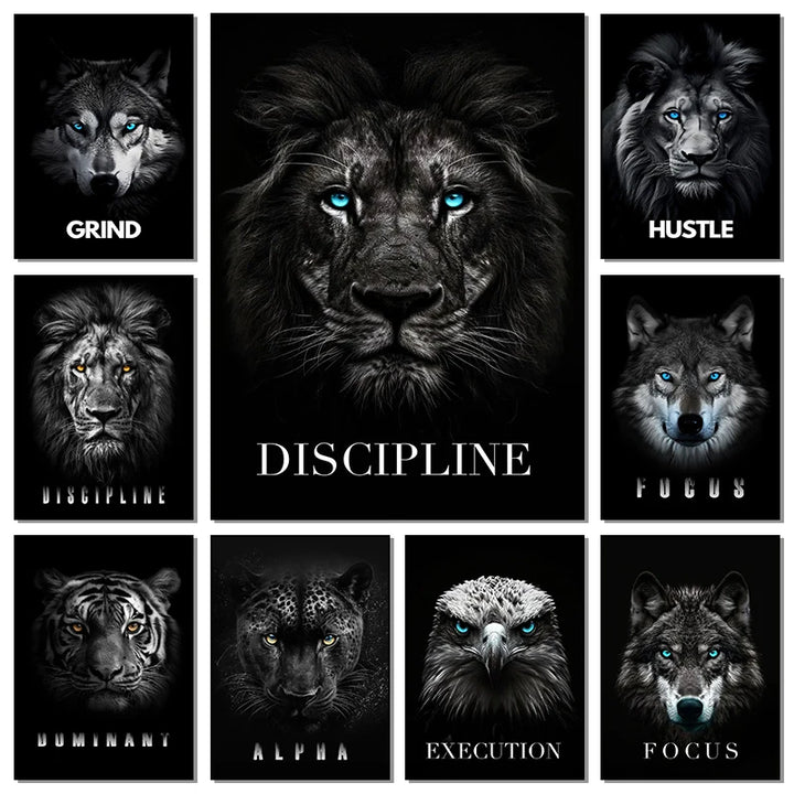 Animal Motivational Wall Art Lion Wolf Leopard Canvas Painting Entrepreneur Quotes Prints Posters Home Office Decor Frameless