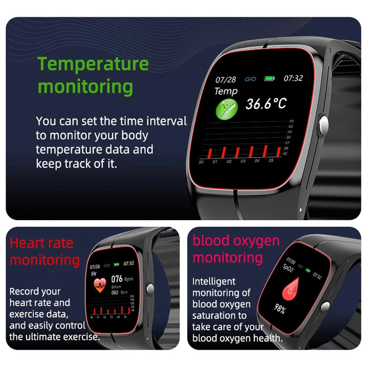 Blood Pressure Blood Oxygen Body Temperature Heart Rate Monitor Smartwatch Men Women Waterproof Sleep Sport Smart Watches Health