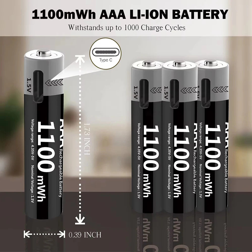 MATOV Li-ion AAA and AA Rechargeable Batteries USB Lithium-ion 3400mWh 1.5V AA Rechargeable Batteries+1100mWh 1.5V AAA Battery