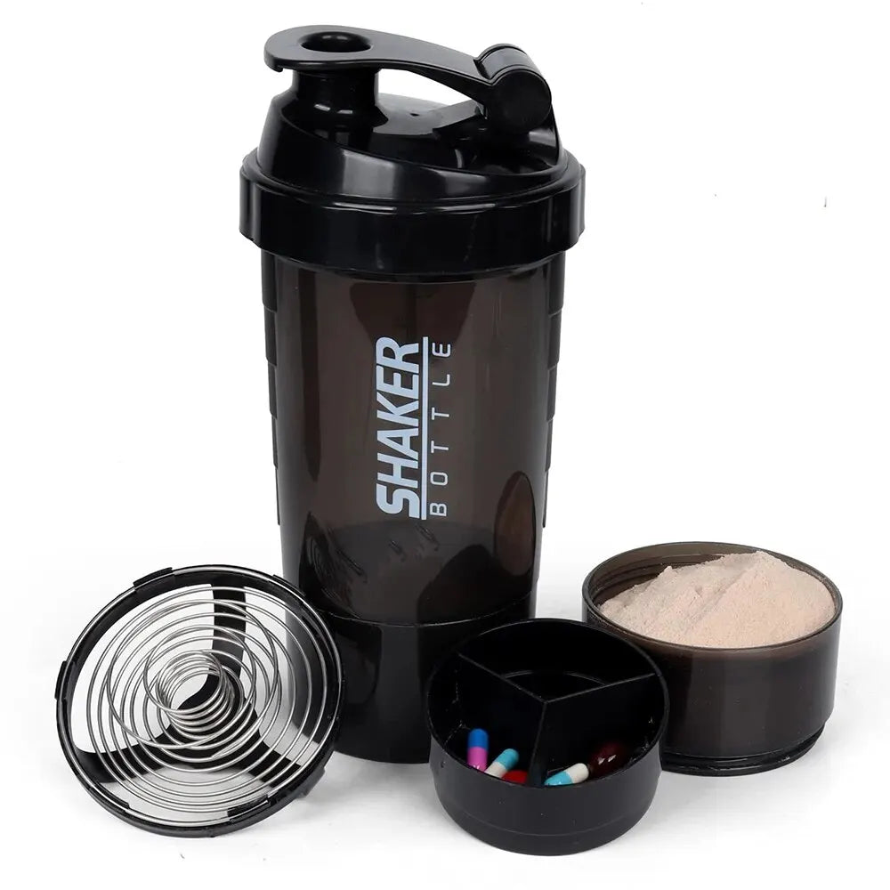 3 Layers Shaker Protein Bottle Powder Shake Cup Water Bottle Plastic
