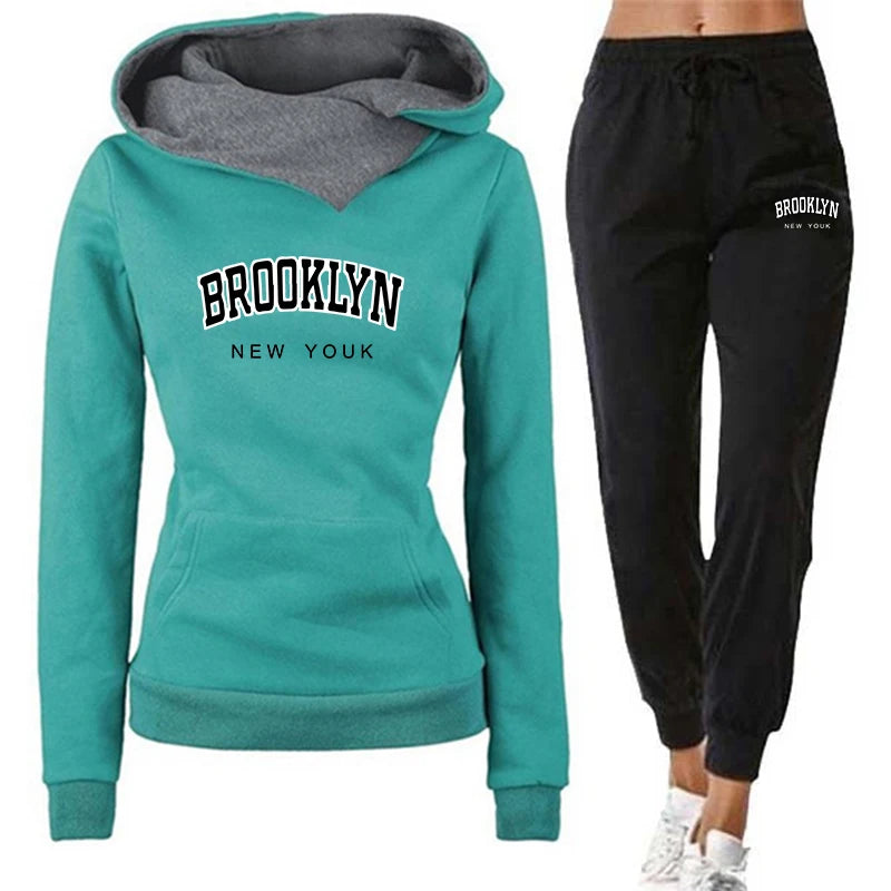 Autumn and Winter Women's Sportswear Fashion Printing Jogging Set Sportswear Pullover Set Hoodie+2 Pieces of Sportswear Pants