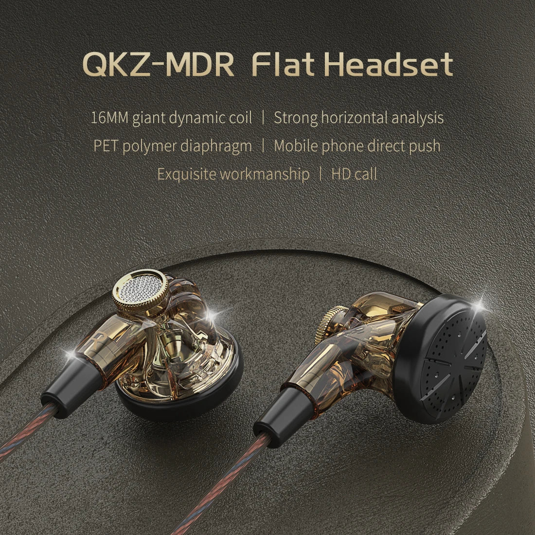 QKZ MDR Flat Head HiFi Headphones with Microphone 16MM Large Moving
