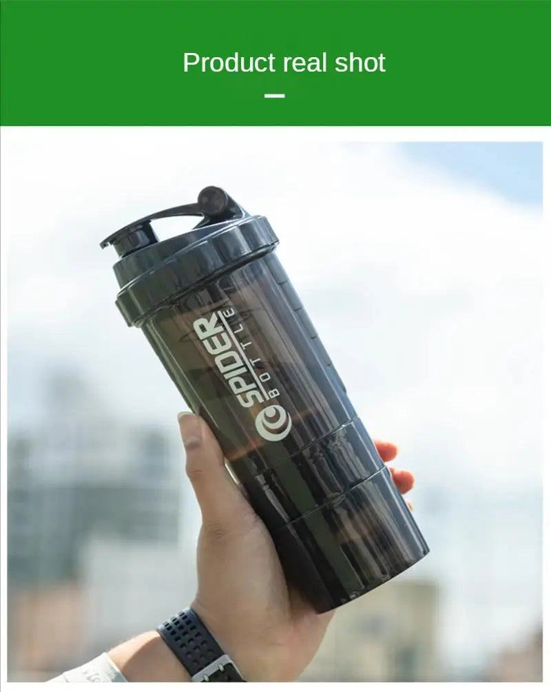 3 Layers Shaker Protein Bottle Powder Shake Cup Large Capacity Water Bottle Plastic Mixing Cup Body-Building Exercise Bottle