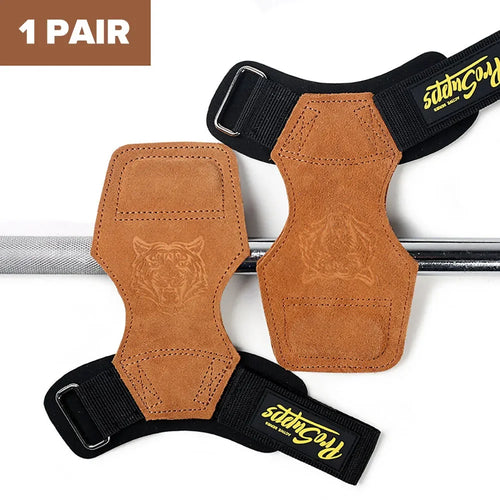 1Pair Cowhide Fitness Gloves straps Gym Gloves Grips Anti-Skid Weight