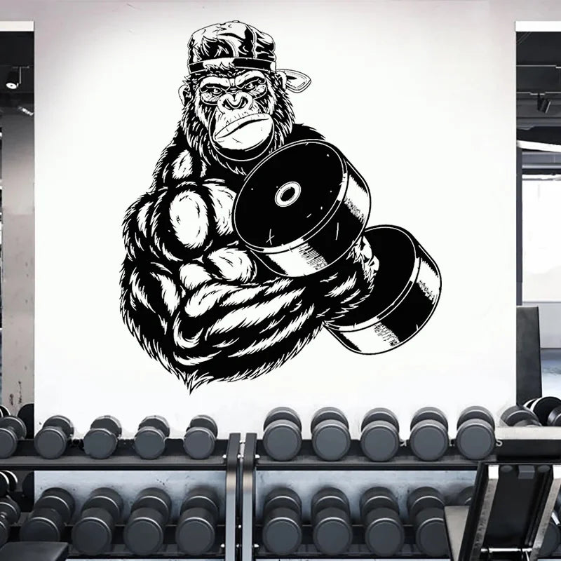 Cool Gorilla Gym Wall Sticker Vinyl Fitness Decal Sign Workout Art