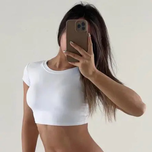 2024 XS-XL Women Yoga Shirts Solid Sport Crop Top Fashion T Shirt Gym