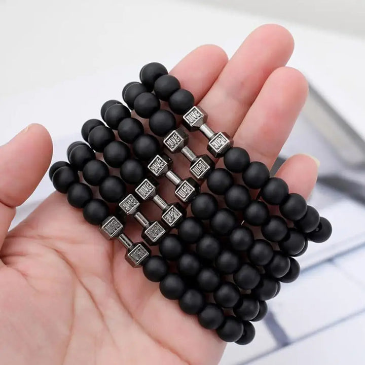 Natural Black Volcanic Lava Stone Dumbbell Bracelet Black Matte Beads Bracelets Fitness Barbell Jewellery Pulseras For Women