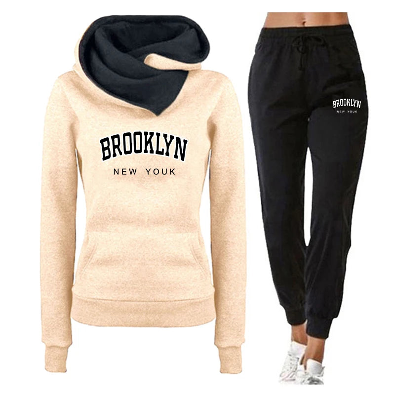 Autumn and Winter Women's Sportswear Fashion Printing Jogging Set Sportswear Pullover Set Hoodie+2 Pieces of Sportswear Pants