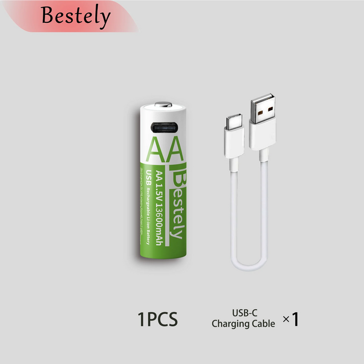 Bestely 1.5V 13600mAh USB AA Lithium ion Rechargeable Battery, Fast Charging Li-ion Akku  , 2000 Cycle with USB- C Port Cables