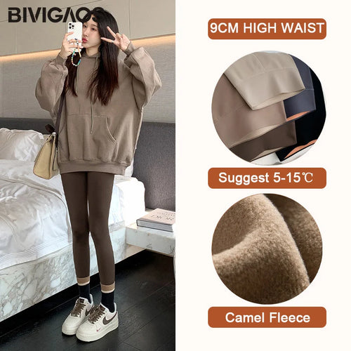 BIVIGAOS Autumn New Thin Rabbit Fleece Shark Leggings Women High Waist