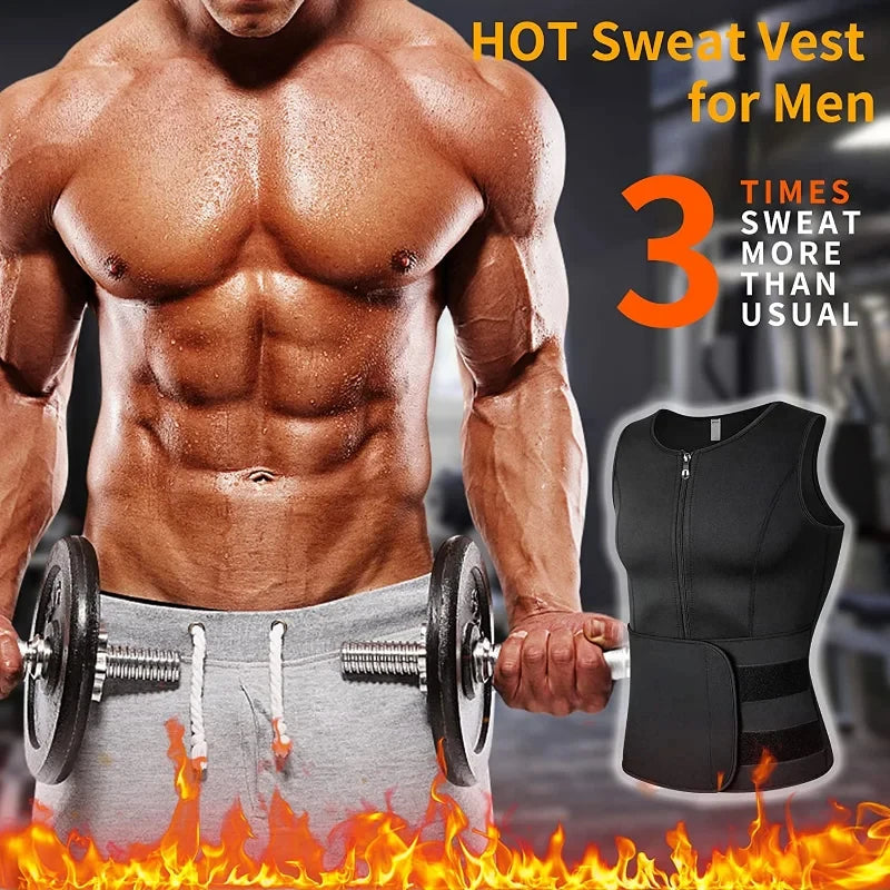 Men's Body Shaper Waist Trainer Sauna Vest Double Belt Sweat Shirt