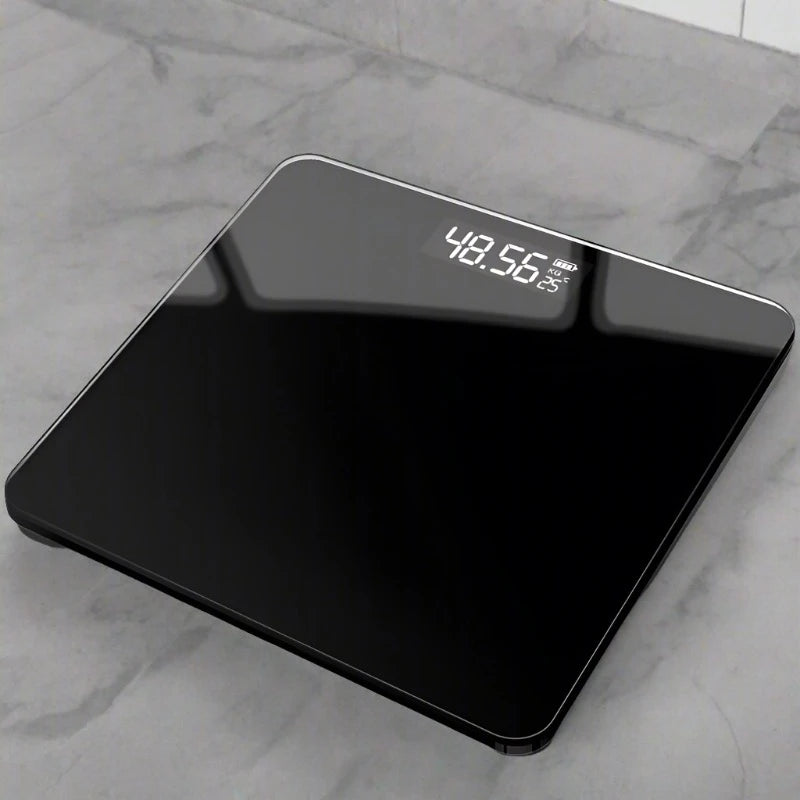 Household Floor Body Scales Black Battery Powered Tempered Glass LCD