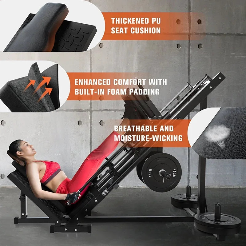 Commercial Gym Equipment for Squat, Leg Press Machine, Inverted Double Function, Revers Pedal, Strength Trainer, 45 Degree