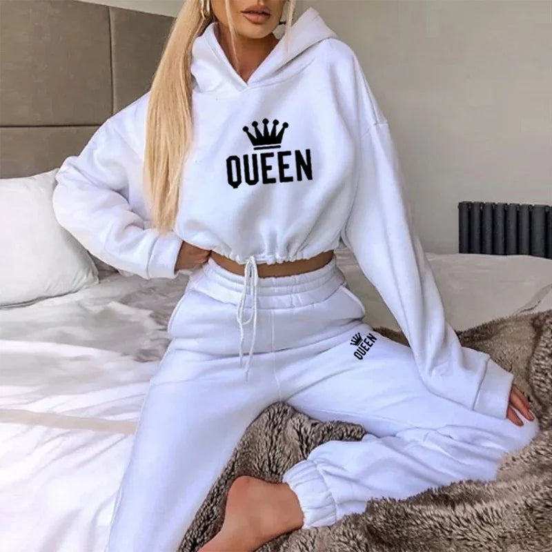 Women Hooded Sweatshirt Drawstring Short Top+Sports Pants 2-Piece Set 2024 New Autumn Winter Fashion Casual Gym Tracksuit Outfit