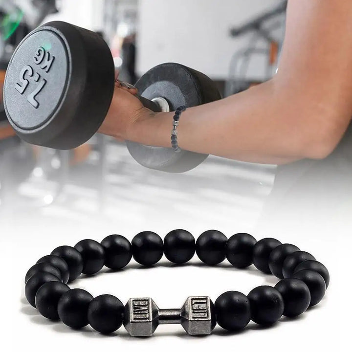 Natural Black Volcanic Lava Stone Dumbbell Bracelet Black Matte Beads Bracelets Fitness Barbell Jewellery Pulseras For Women