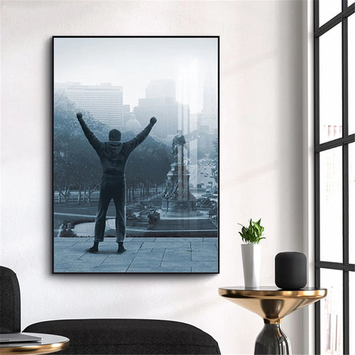 Black and White Rocky Balboa Boxing Wall Art Canvas Painting