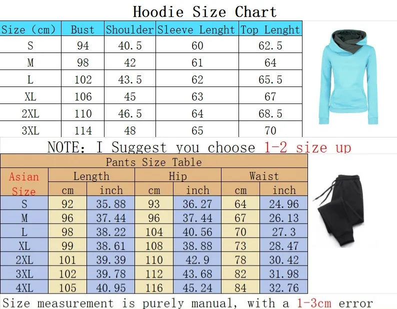 Autumn Winter Womens Tracksuit Fashion Double Neck Hooded Sweatshirt Suit Sports Jogging Casual Clothing Street Warm Pants Set