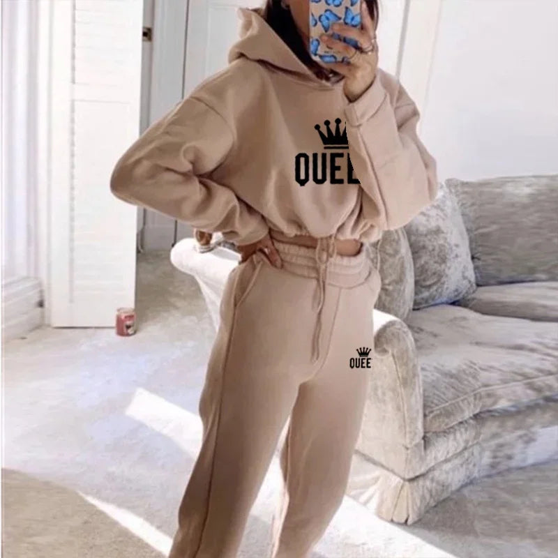 Women Hooded Sweatshirt Drawstring Short Top+Sports Pants 2-Piece Set 2024 New Autumn Winter Fashion Casual Gym Tracksuit Outfit