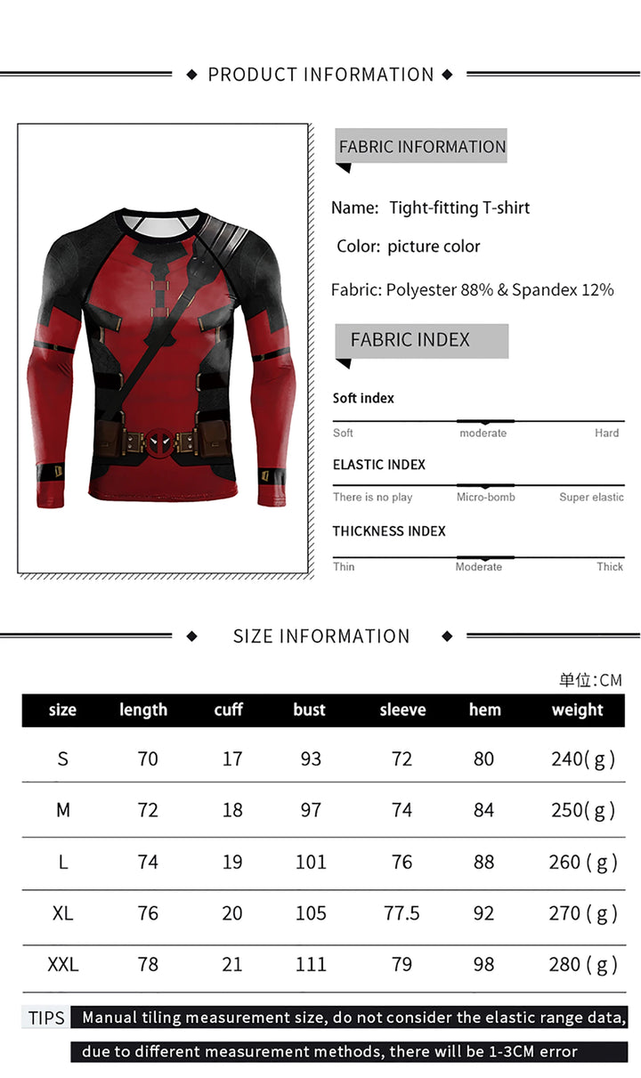 Compression Shirts for Men Long Sleeve Comics Spider Cosplay T-Shirt Superhero Top Elastic Fitness Sportwear Halloween Clothes