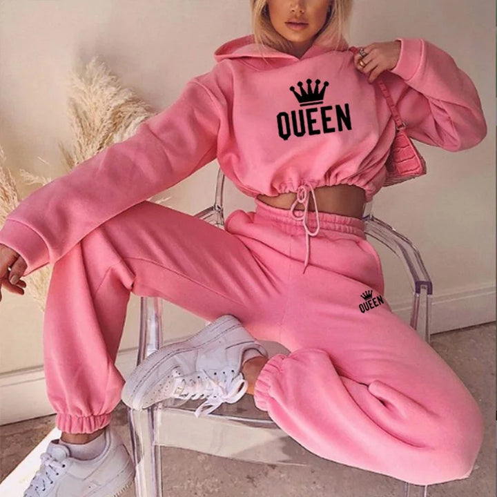 Women Hooded Sweatshirt Drawstring Short Top+Sports Pants 2-Piece Set 2024 New Autumn Winter Fashion Casual Gym Tracksuit Outfit