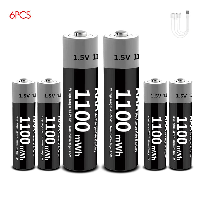 MATOV Li-ion AAA and AA Rechargeable Batteries USB Lithium-ion 3400mWh 1.5V AA Rechargeable Batteries+1100mWh 1.5V AAA Battery