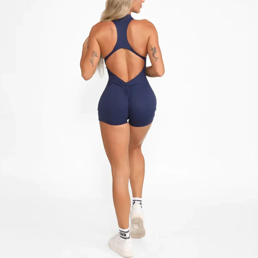 New V Cut Zip Up Rompers Scrunch Butt Yoga Sets Racerback Jumpsuit for