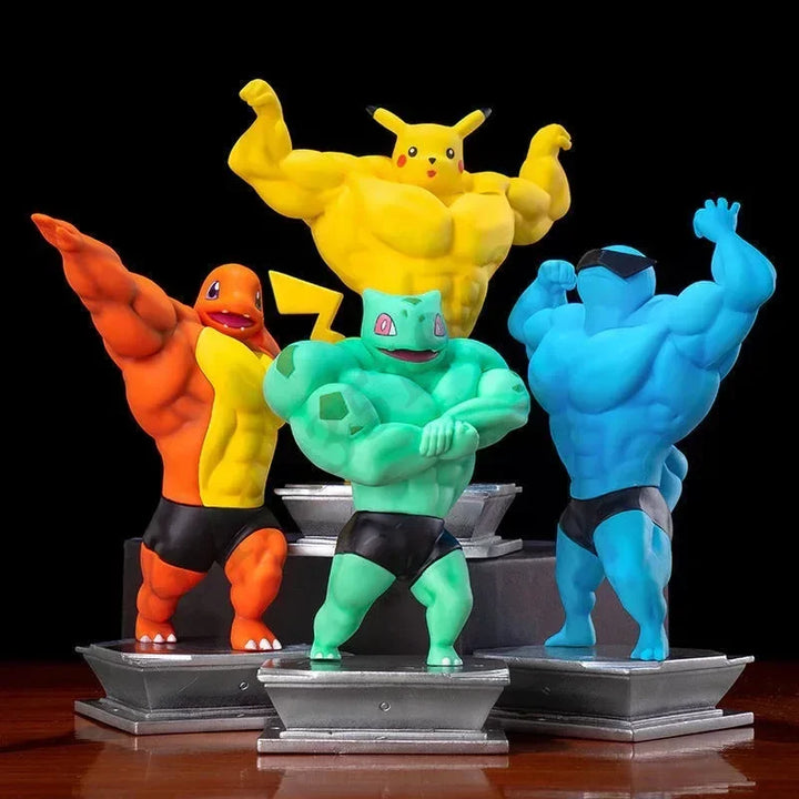 Pokemon Anime Action Figure Pikachu Charmande Cosplay Muscle Man Squirtle Psyduck PVC Toys Mini Model Doll Kids Birthday Gift