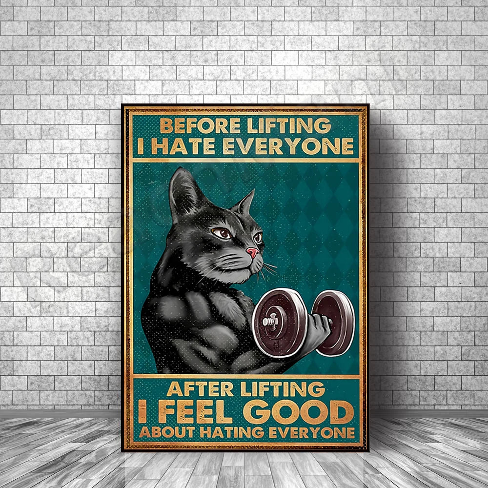 Fitness cat poster, funny cat poster, motivational poster, sports